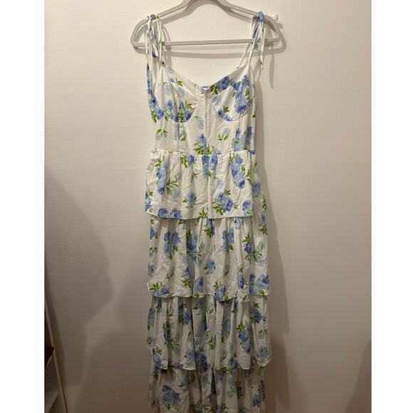 Kori America Bloomie Baby Tiered Dress in Ivory/Blue - Picture 3 of 9